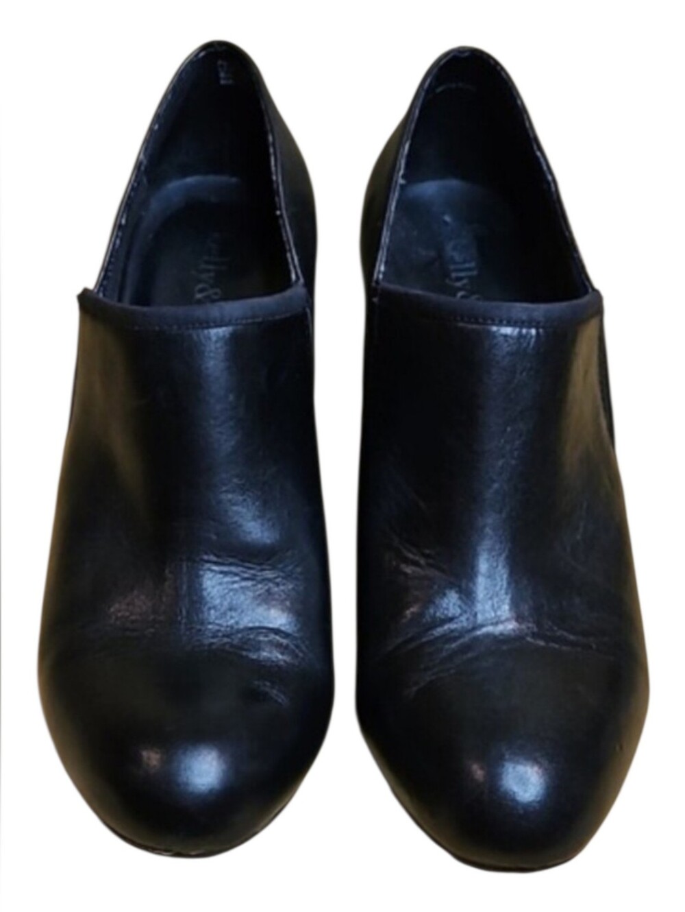 Kelly & Katie Black Leather Slip-On Heeled Ankle Boots / Booties (Size 6.5)